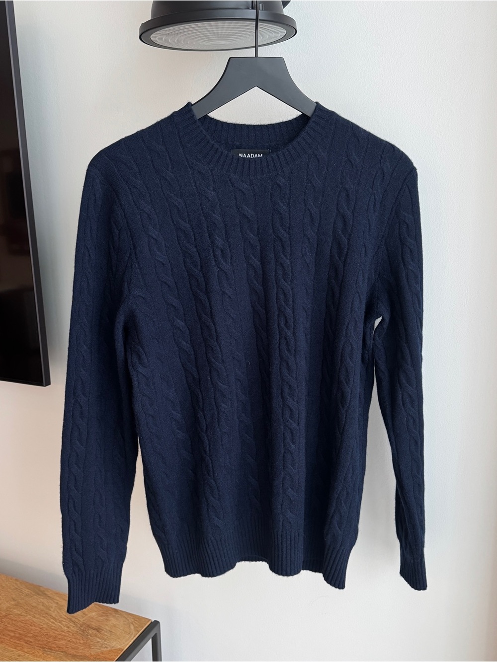 NAADAM Navy Cable Crewneck Sweater